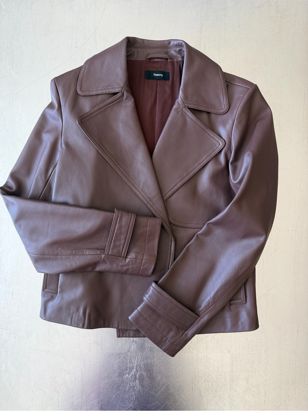Theory Cropped Leather Coat in Dark Russet - Picture 7 of 8